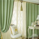 Concise Green Print Blackout Heat Insulation Living Room Curtain Two Panels X041