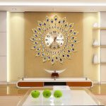 European Luxury Quartz Creative Large Wall Clock Art Golden Peacock Wall Clock Modern Design Living Room 1