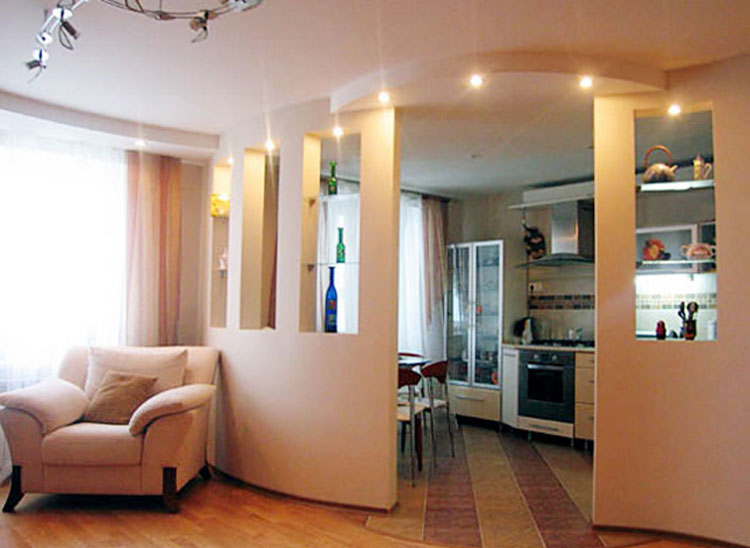 Расширение пространства кухни за счет пространства гостиной