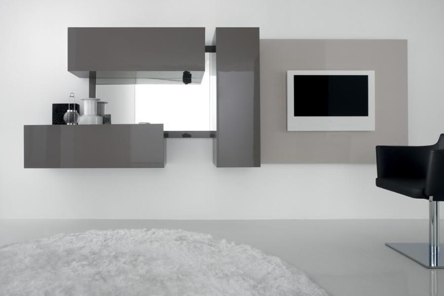 Современная модульная стенка в гостиной в стиле минимализм