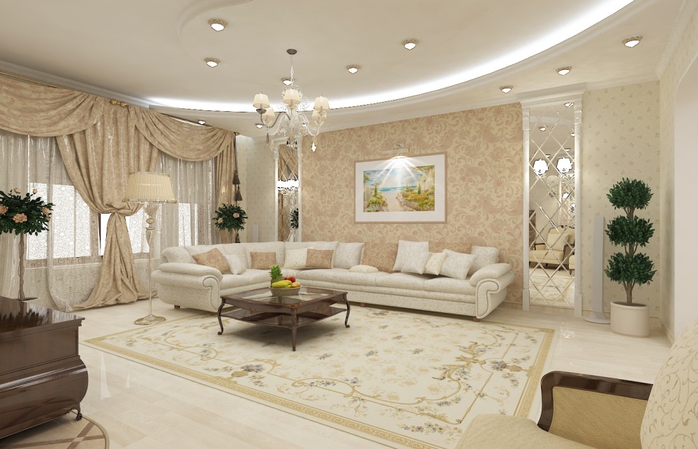 Интерьер светлой гостиной в классическом стиле