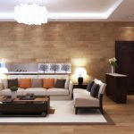 elegant modern home interior living room decoration design inspiration in concept with white fabric sectional sofas and cool black polished oak wood storage coffee table below glasses chandeliers plus 938x52