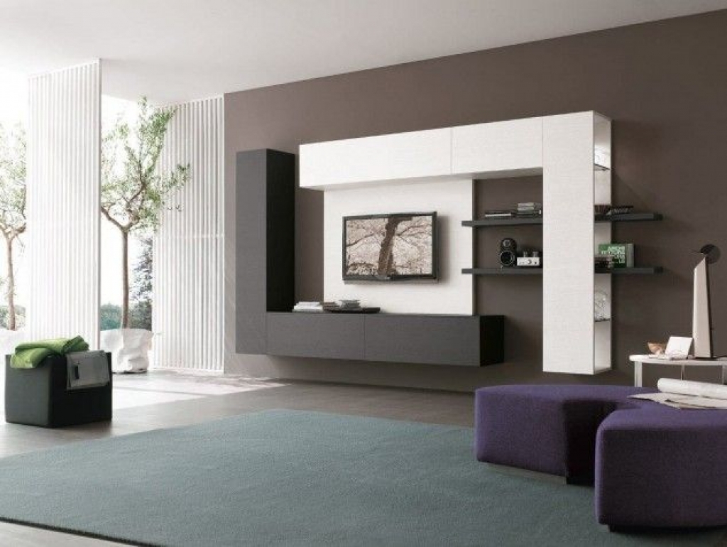 Стенка в гостиной в стиле минимализм в современном интерьере