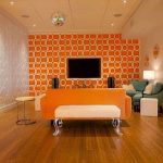 minimalist orange living room in combination with white