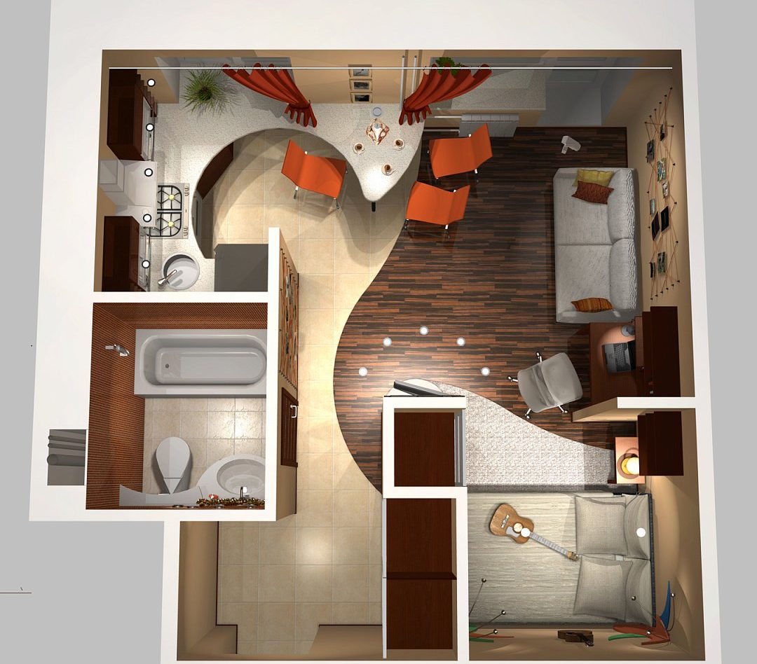 Дизайн кухни - гостиной в квартире 20 кв м 