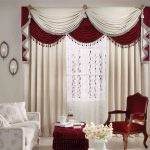 awesome living room curtain designs 2015 white red fabric vertical curtain white red fabric window valance white flower arm sofa brown lacquered wood arm sofa chair 1