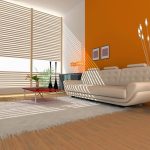 orange living room design white sofa in minimalism style
