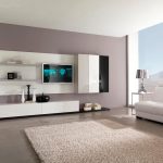 charming design ideas of home living room interior with white colored sofa and wall mount tv also cabinets and storage shelves also drawers and plush carpet as well as house interior designs and cont