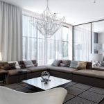 Contemporary Living Room with Sheer White Curtains