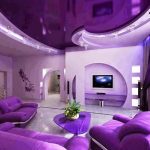 PVC stretch ceiling designs for modern purple living room