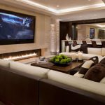 Traditional Living Room Ideas with Electric Fireplace and Big LED Screen TV