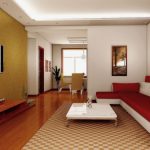 fashionable chinese style minimalist living room design with elegant red beige leather sofa and square glass coffee table using short metal feet on cool square patterned carpet floor with home living 618x375
